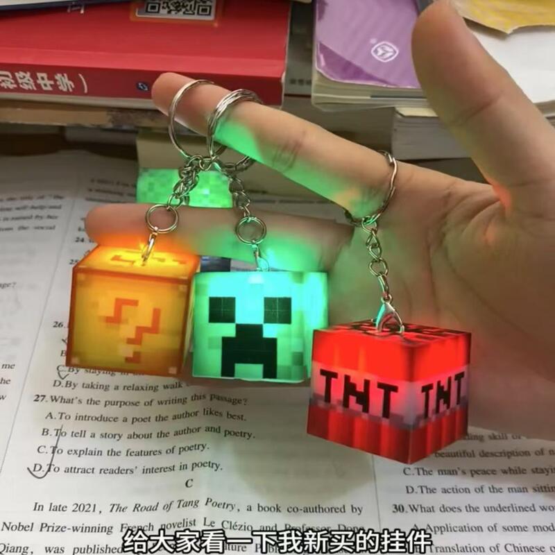 Tiktok-Style Minecraft Keychain Night Light, Glowing Quirky Block Building Block Lamp, Unique Pendant for Students