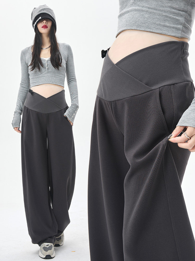 Maternity Pants for Autumn and Winter, Fleece-Lined and Thickened, Low-Waisted Casual Banana Pants, Winter Pregnancy Wide-Leg Pants for Petite Women