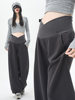 Maternity Pants for Autumn and Winter, Fleece-Lined and Thickened, Low-Waisted Casual Banana Pants, Winter Pregnancy Wide-Leg Pants for Petite Women