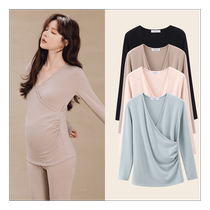 Nursing Autumn Clothes Top Set Autumn and Winter German Velvet Pajamas Maternity Warm Underwear Spring and Autumn Postpartum Bottoming Shirt Confinement Clothes