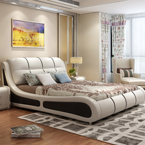 Real leather bed light extravagant modern minimalist leather bed master bedroom 1 8 m double bed tatami storage soft bunk bed wedding bed