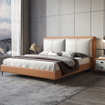Modern light lavish genuine leather bed Serpent extremely simple leather bed master bedroom with large bed Nordic minimalist double bed 1 8 m Soft bed