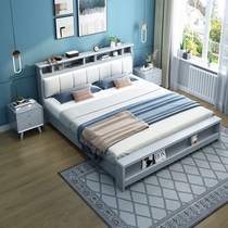 Solid wood bed 1 8 m modern minimalist master bedroom wedding bed Nordic grey white double bed bedroom storage soft bag big bed