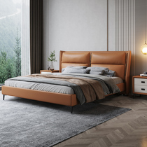 Italian Minimalist Leather Bed Modern Minima Light Luxury Real Leather Bed 1 8 m Double Bed Master Bedroom Nordic Small-to-be-shaped wedding bed