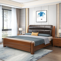 Solid wood bed modern simplicity 1 8 m Double New Chinese style 1 5 m single storage main bedroom with soft bag barometric pressure bed