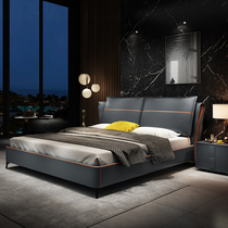 Genuine leather bed modern minimalist light extravaganza 1 8 m Double wedding bed master bedroom Type 1 5 m Soft bag Bedroom Large bed