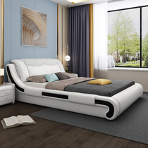 Real leather bed light extravagant modern master bedroom with large bed soft bag 1 8 m Double beds Wedding bed Small family type 1 5 m tatami bed