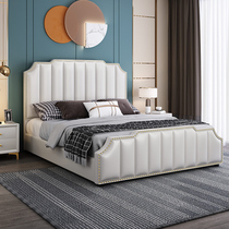 Real Leather Bed Light Luxury Modern Minimalist 1 8 m Double Bed American Master Bedroom 1 5 m Soft Bag Wedding Bed High Case Storage Bed