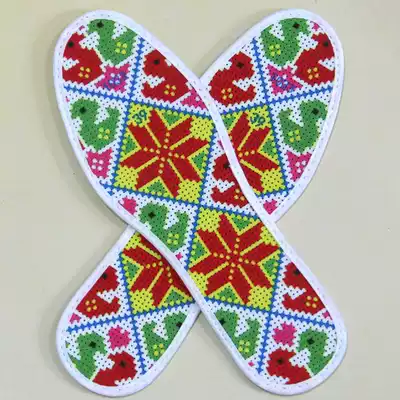 Soft bottom anti-odor and strong hand-made cross-stitch insole fabric comfortable full embroidery new men's cotton thread precise sweat absorption