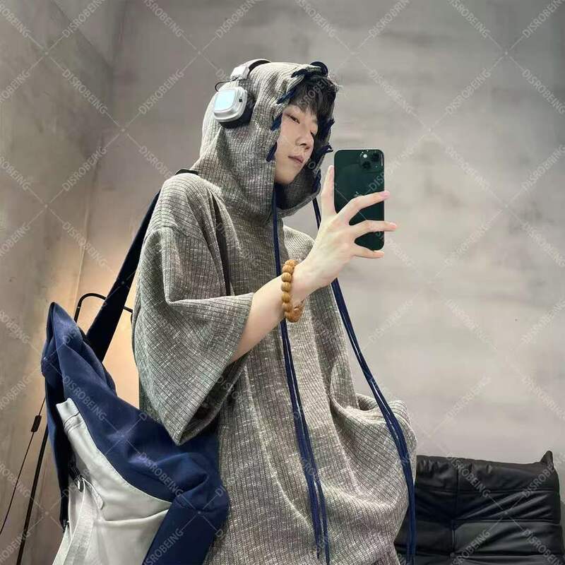 Summer New Hooded Short-Sleeved T-Shirt for Men, American Style Loose Casual Thin Trendy Brand Sports Short-Sleeved Top
