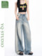 2026 New Spring Vintage Washed Distressed Straight-Leg Jeans for Women, Loose Fit, Slimming Wide-Leg Floor-Length Pants