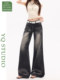New American-Style Whiskered Jeans in Black and Gray, Heavy Wash, Versatile Straight-Leg Flared Jeans, Floor-Length Pants for Spring and Summer