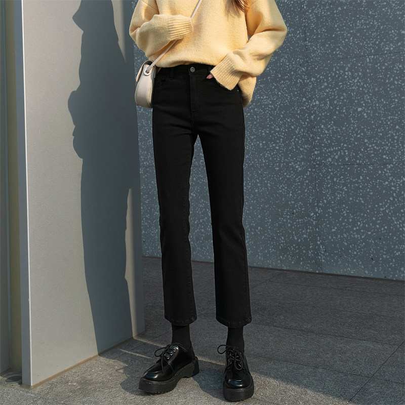 2021 new black jeans women's spring and autumn loose straight high waist women's autumn chic Hong Kong-flavored pipe pants