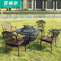 Cast Aluminium Outdoor Barbecue Table And Chairs Euro Style Courtyard Home Carbon Barbecue Table Balcony Leisure Villa Garden Outdoor Furniture
