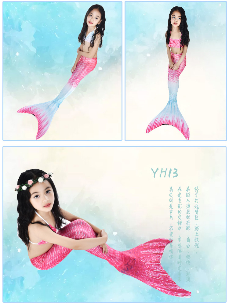 Trẻ em của nàng tiên cá áo tắm nàng tiên cá đuôi cô gái mermaid costume swimwear ba mảnh có thể được trang bị mắt cá chân