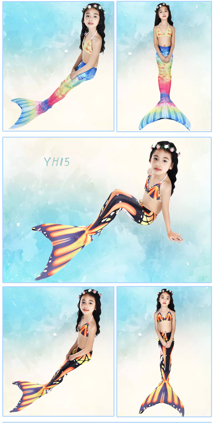 Trẻ em của nàng tiên cá áo tắm nàng tiên cá đuôi cô gái mermaid costume swimwear ba mảnh có thể được trang bị mắt cá chân