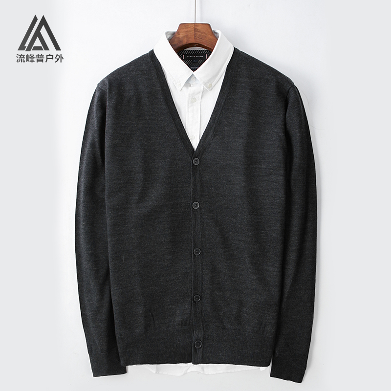 100 % sweater men V - collar loose middle - aged open shirt spring and autumn knitting businesses splicing coat