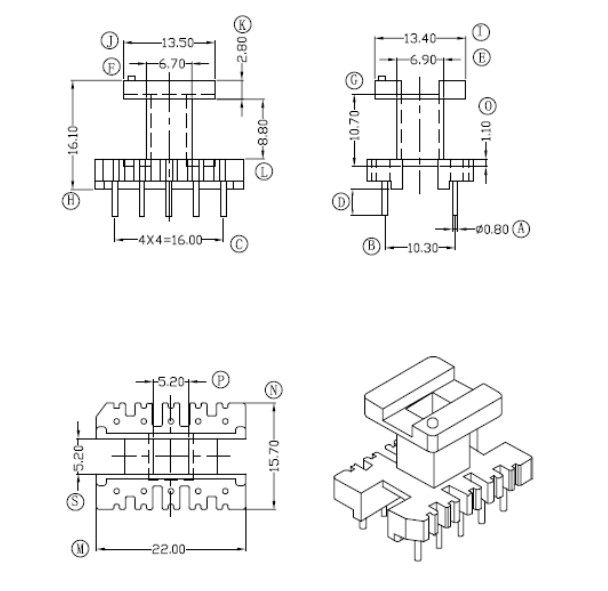 EE19 Transformer Skeleton High frequency skeleton Filter Skeleton Vertical Single Groof 5 510 packets
