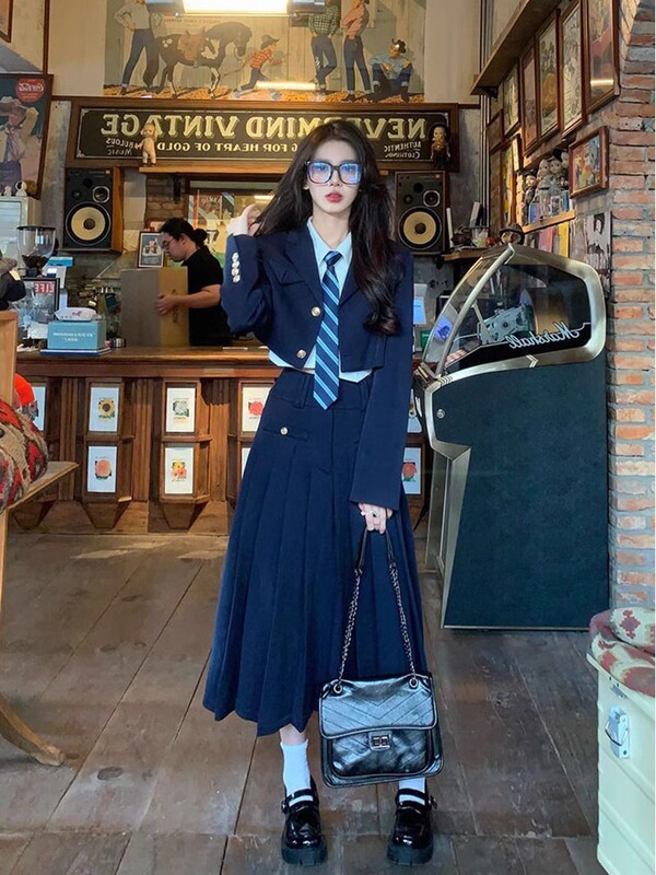 Korean Style Outfit Disney Suit Long Skirt Dress School Style Jk Uniform Set Three-Piece Class Uniform Autumn and Winter