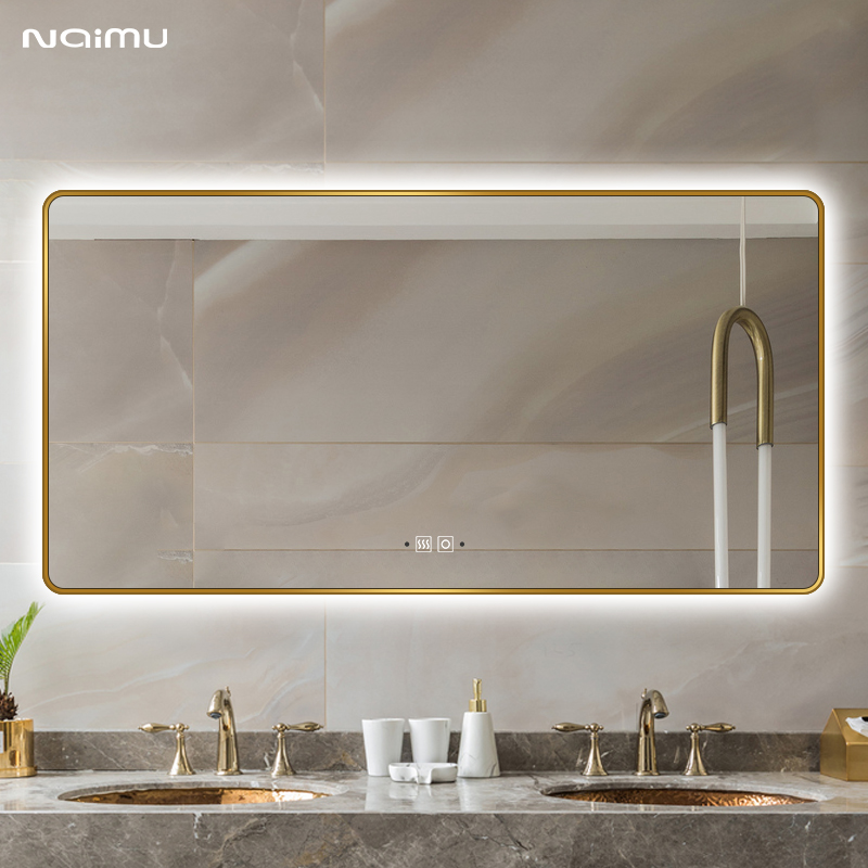 Light luxury intelligent bathroom mirror Anti-fog with frame wall-mounted toilet mirror Toilet mirror luminous powder room large mirror