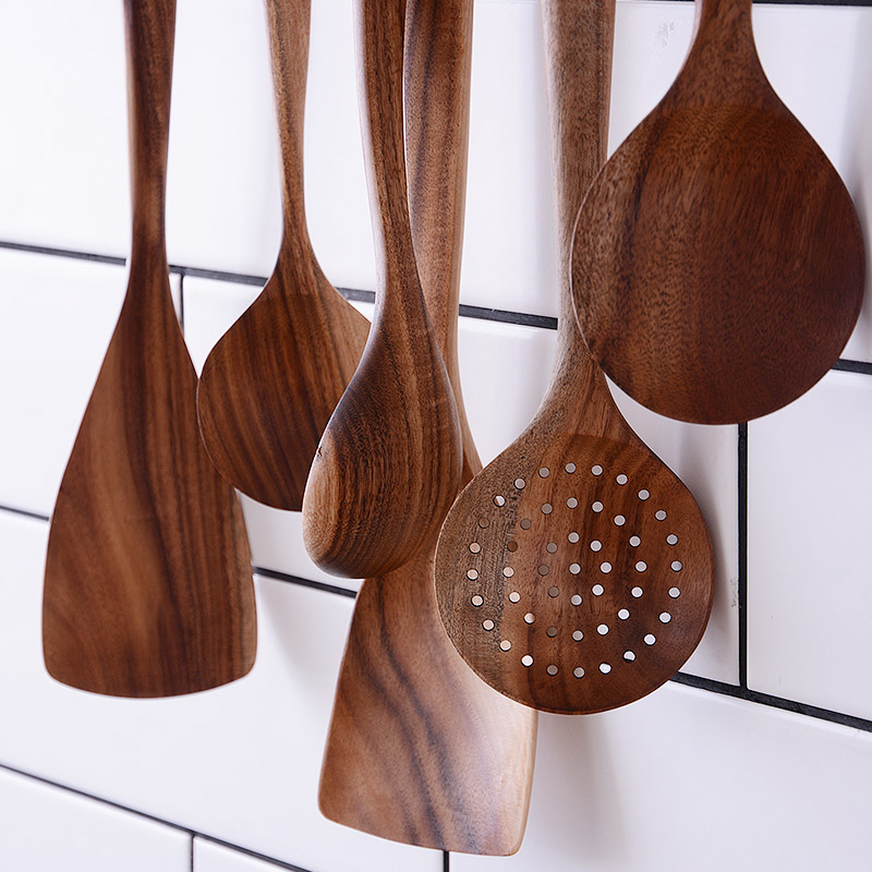 Thai Teak Wood Non-Stained Wood Spade Pan Shovel Leaking Spoon Rice Spoon Spoon Oil Spoon Stir Spoon Solid Wood Domestic Cookware