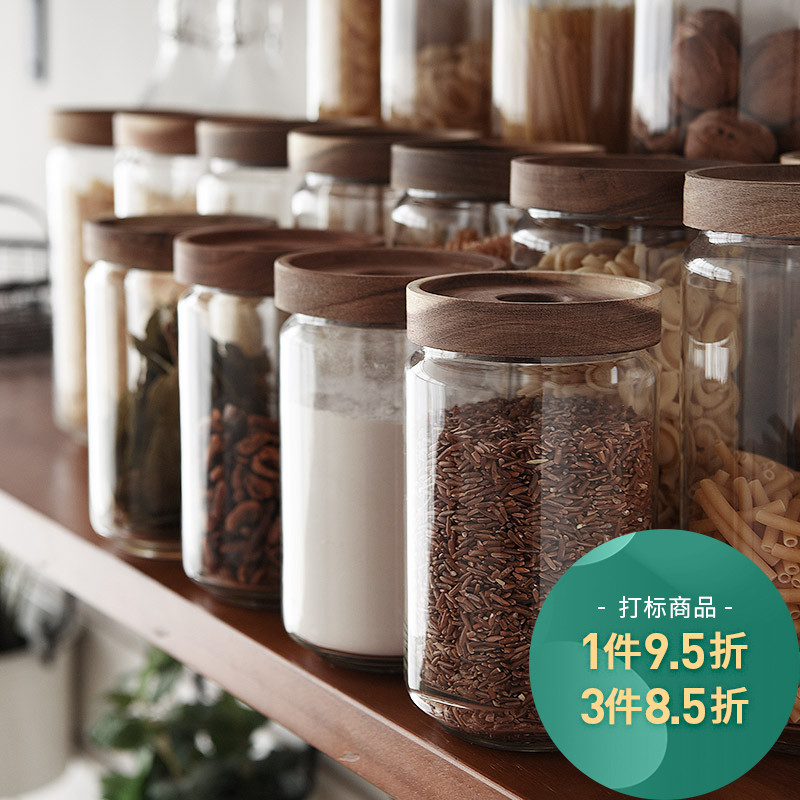 Vintage glass Coffee tea sealed jar Acacia wood lid storage jar Grain storage jar Italian noodle storage jar