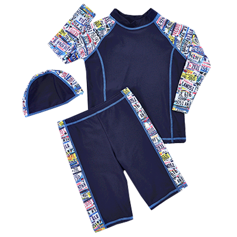 Children's split swimsuit Boy's long sleeve swimming cap sunscreen quick-drying suit medium children's big children's swimming trunks boys swimwear