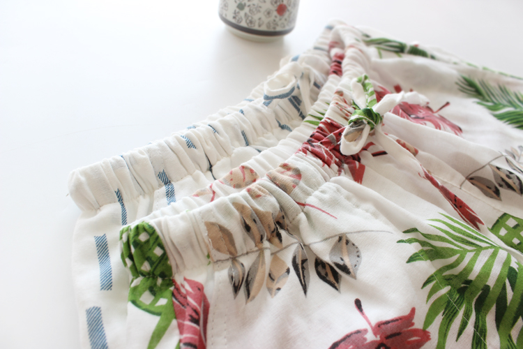 Mùa hè mới thời trang cotton đôi gạc phụ nữ nhà quần short cotton nhà cao eo đồ ngủ lỏng thoáng khí quần đùi nam
