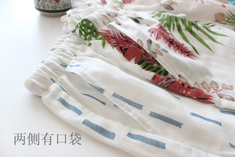 Mùa hè mới thời trang cotton đôi gạc phụ nữ nhà quần short cotton nhà cao eo đồ ngủ lỏng thoáng khí quần đùi nam