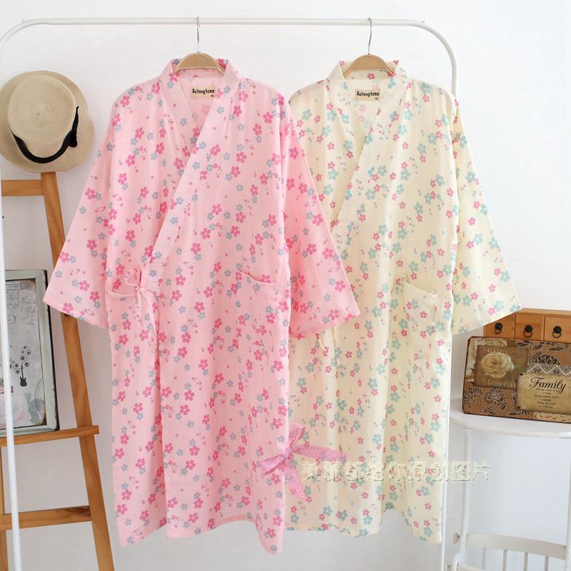 Bông gạc mỏng và áo choàng cotton nam giới và phụ nữ kimono áo choàng tắm đồ ngủ rất phẳng áo ngủ mùa xuân và mùa hè ren nightdress