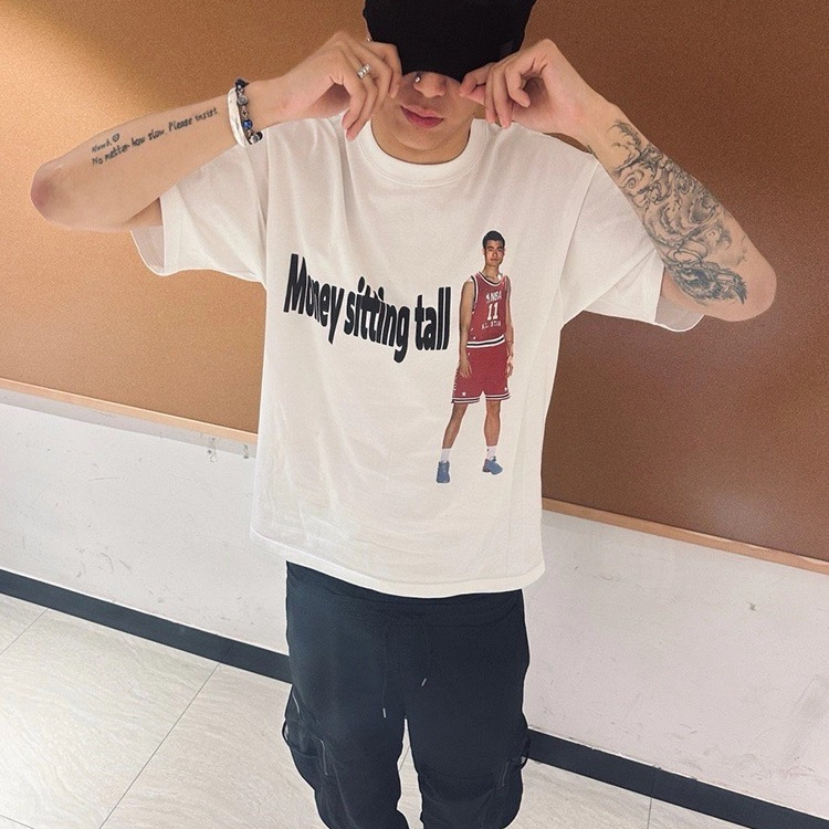 アメリカのレトロなヴィンテージデザインのニッチなヤオミンの肖像バスケットボール半袖Tシャツハイストリートカジュアルゆったり半袖