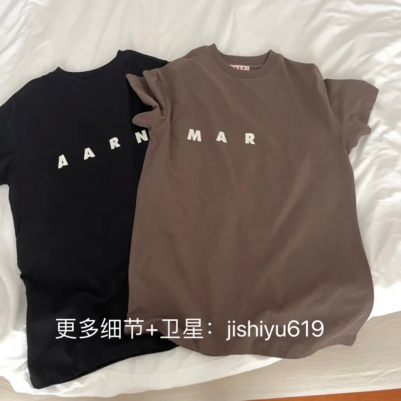 23Wf New Mar*L Letter Inner Layer Round Neck Short Sleeve T-Shirt Slimming Coffee Brown Black Women's Style 23Wf New Mar*L Letter Inner Layer Round Neck Short Sleeve T-Shirt Slimming Coffee Brown Black Women's Style