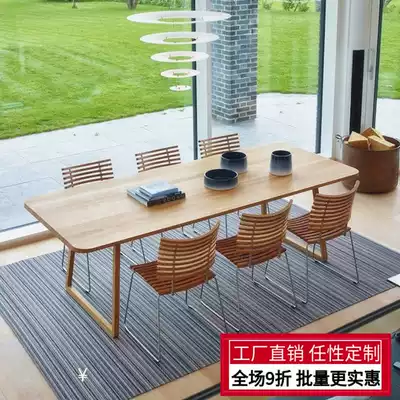 Nordic simple fashion conference table Mediterranean living room tea table pure solid wood 4-6 people negotiation table Workbench