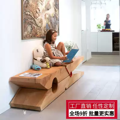 Solid wood shoe bench Nordic homestay retro clip bench simple TV cabinet creative living room personality log chair