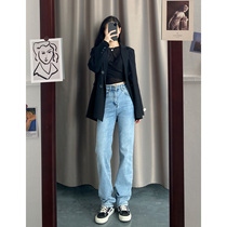 170 lengthened high waist display slim elastic light color straight cylinder jeans woman 175 tall and towering dangly long pants female autumn