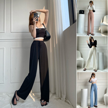 Summer high waist wide leg ice silk lengthened straight drum pants female high covety loose casual thin and thin tug pants