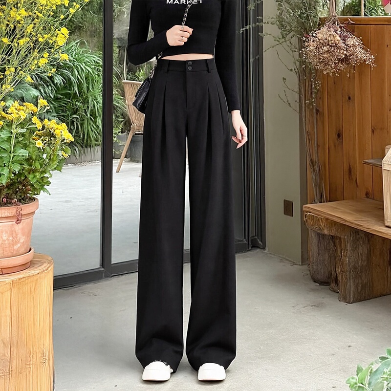 Black Suit Pants for Women, Autumn and Winter, High-End Drape, Straight-Leg Dress Pants, Formal Wear, Work Commute, Slim Wide-Leg Pants