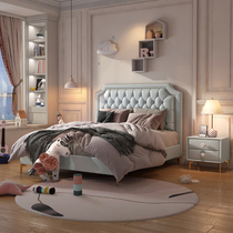 American childrens master bed zhen leather bed light luxury modern minimalist real wood bed 1 5 meters boys bed