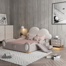 Childrens bed net Red Cloud boy guardrail bed cartoon boy foot bed with guardrail 1 5 meters big child real skin bed