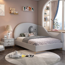 Small elephant guardrail bed solid wood childrens bed modern simple single double bed light luxury leather bed American bed girl princess bed