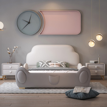 Light luxury leather bed bed childrens boys and girls princess bed with guardrail with storage small apartment space single bed