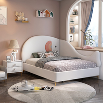 Childrens bed boy modern simple youth single bed light luxury boy real leather bed childrens room baby elephant princess bed