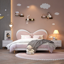 Net red princess bed childrens bed girl princess bed single bed 1 5 meters light luxury leather pink girl butterfly bed