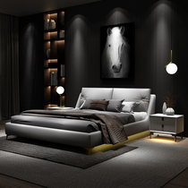 Leather bed 1 8 meters modern simple Nordic bed light luxury master bedroom double bed modern light luxury leather bed Italian wedding bed
