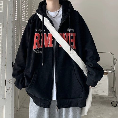 Толстовка, кардиган с капюшоном, демисезонная куртка, оверсайз, в американском стиле