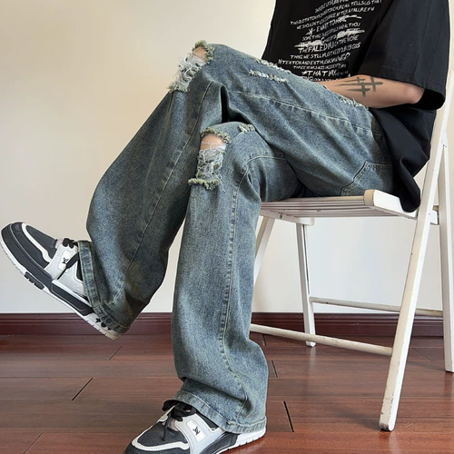 Летние ретро джинсы, штаны, в американском стиле, свободный прямой крой