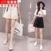 . Làm việc quần short nữ mùa xuân / hè 2020 Vintage mới cao eo loose-fitting A-từ quần rộng chân đen năm điểm quần quần quần i 