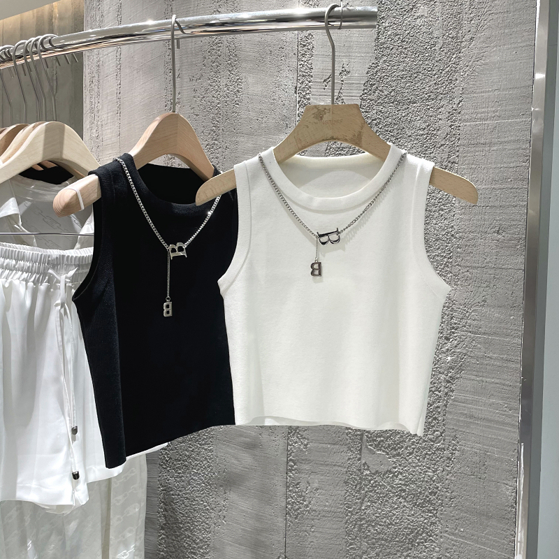 Pure Cotton Camisole Sports Vest with Sleeveless T-Shirt for Women, Summer Design, Niche Style, Slim Fit Short Top for Outerwear Pure Cotton Camisole Sports Vest with Sleeveless T-Shirt for Women, Summer Design, Niche Style, Slim Fit Short Top for Outerwear
