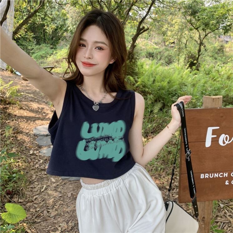 Pure Cotton Camisole Sports Vest Sleeveless T-Shirt for Women, Summer Design, Niche Style, Loose Short Top for Outerwear