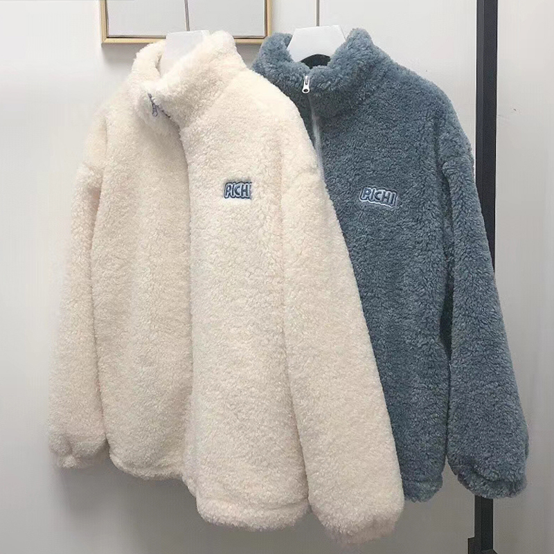 Lamb Wool Coat for Women, Autumn and Winter, Petite Size, High-End Feel, Fleece-Lined, Thickened, American Retro Cardigan, Baseball Jacket